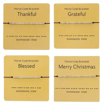 

Adjustable Morse Code Bracelet Women Men Creative Stainless Handmade Steel Braided Rope Couple Bracelet Black Jewelry G5A1