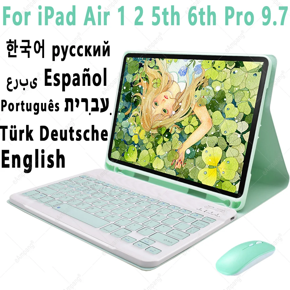 Чехол для клавиатуры с мышью Apple iPad 9 7 2017 2018 Pro Air 2 6 5th 6th Generation русская испанская