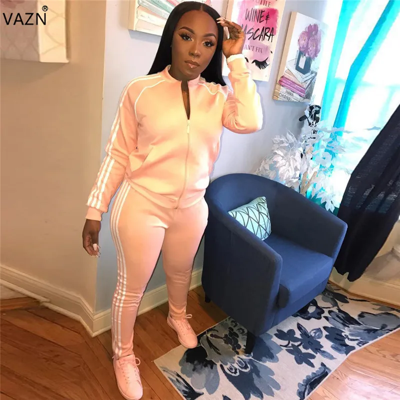 

VAZN SN3650 New Regular Young Casual Fashion 2 piece MLB Full Sleeve Cloth Top Group Long Pants Women Tracksuits 2 Piece Set