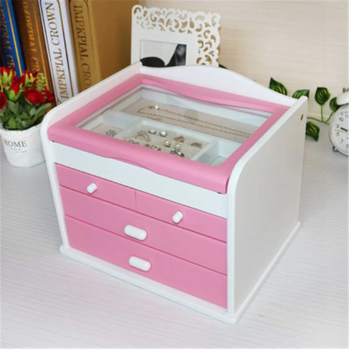 

Luxury Wooden Jewelry Box 4 Layers Multifunction Princess Jewelry Display Casket Necklace Earrings Ring Boxes Jewelry Organizer