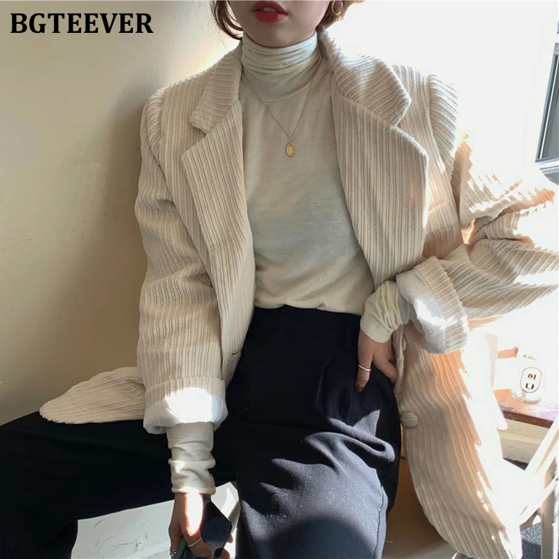 

BGTEEVER Spring Corduroy Blazer for Women Single Breasted Oversized Female Blazer Jacket Casual 2020 Elegant Suits Jacket Femme