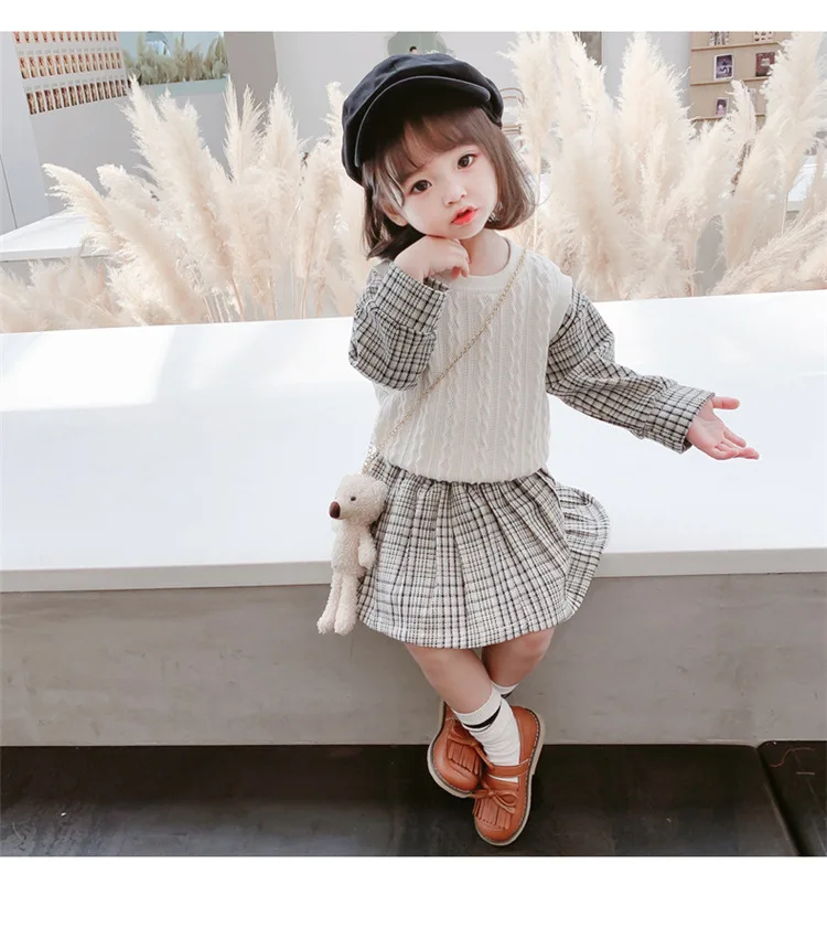 

2022 Korean Style Spring Baby Girls Clothes Sweater Set Long Sleeve BA Jumper Sweatshirt+ Skirt Children 2pcs Suit Kids Outfit