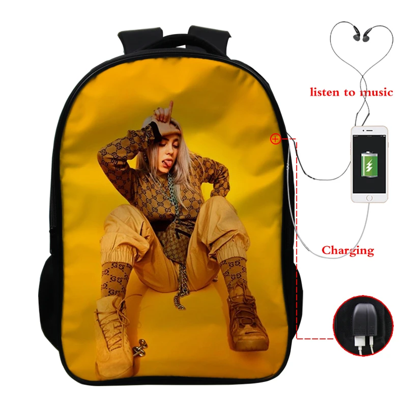 6 Sac Dos Mochila Billie Eilish рюкзаки для школы подростков девочек Книга сумка 3D печать usb зарядка 16 дюймов ноутбук plecak - Цвет: 6