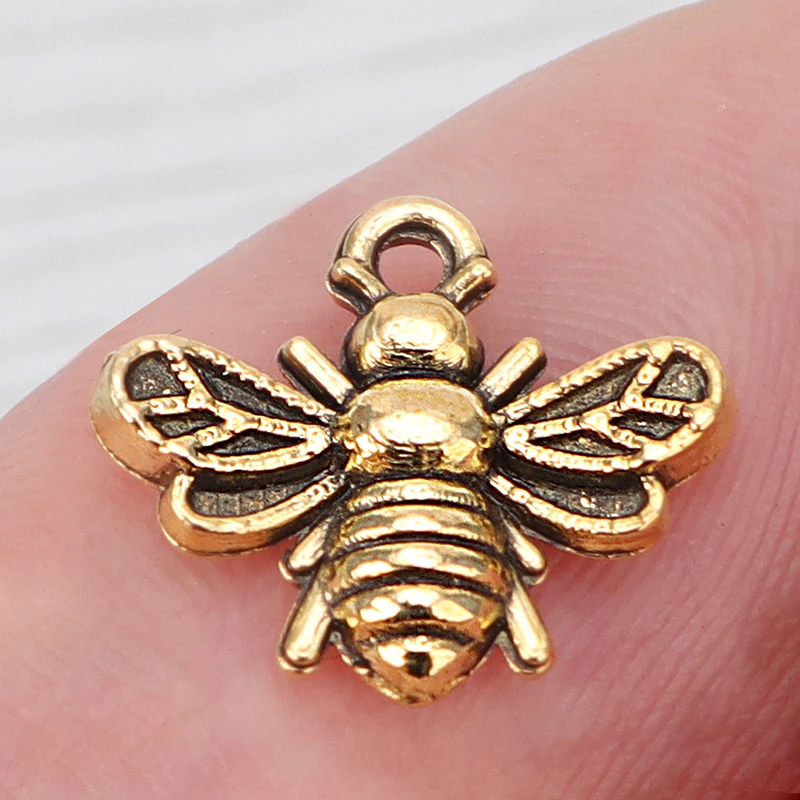 50pcs Antique Silver Honeybee Bumble Bee Insects Charms Pendants Beads 21x16mm