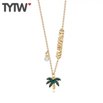 

TYTW Women Lady Dainty Gold Palm Tree Necklace Brass Coconut Pendant Necklace Jewelry For Birthday Wedding Party