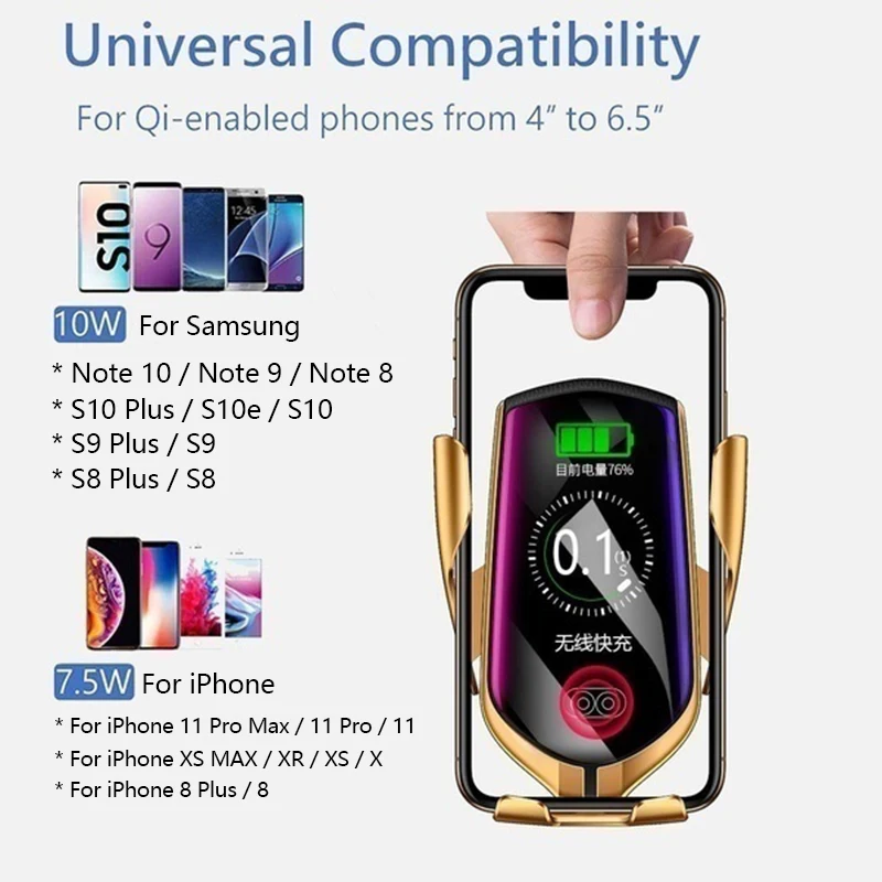 Беспроводное зарядное устройство для samsung Note 10 9 8 S10 S9 Быстрая зарядка 10 Вт беспроводное автомобильное зарядное устройство для iPhone 11 Xs Max X Chargeur Sans Fil