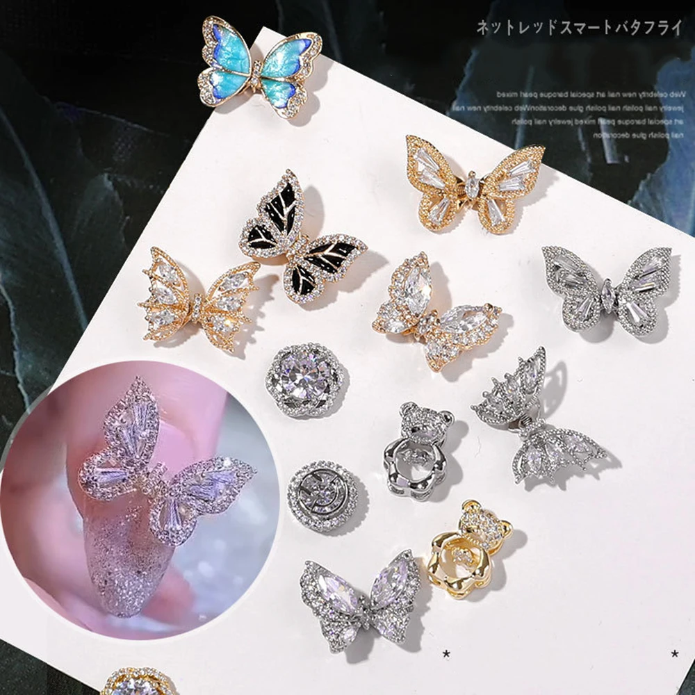 1PC3DFlyingButterflyZirconNailArtDecorationsAlloyButterfly