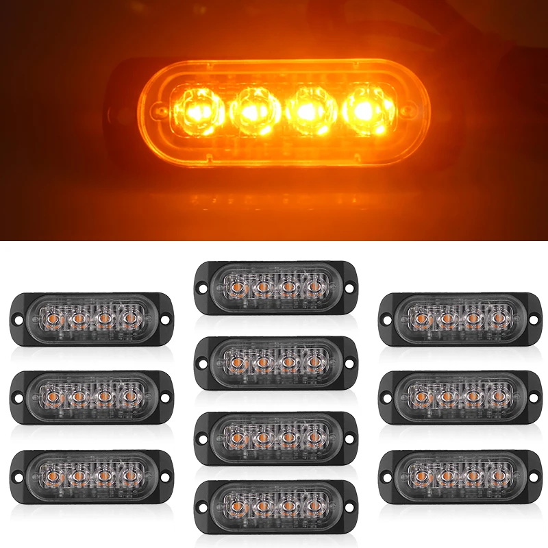 

for car / motorcycle / pickup 10pcs Car Truck Warning Strobe Light Bar 18W DC 12V Yellow 4 LED Accessories Set dustproof
