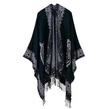 

New Fashion Double Sides Winter Poncho Cashmere Women Poncho Scarf Foulard Femme Wool Shawl Poncho And Caps Tassle