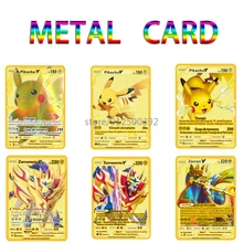 Tarjetas de Pokemon francesas de Metal para niños, colección de tarjetas de PIKACHU japonés, Golden Vmax, regalo, 2021