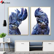 Австралийский попугай принт черный Какаду холст живопись Современная Настенная живопись Птица темно-синий плакат Настенные картины для гостиной