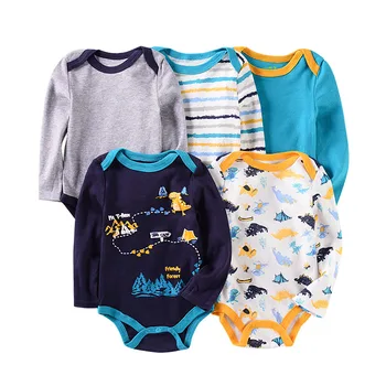 

5 Pieces/lot Long Sleeve Baby Boy Bodysuits One-Pieces Dinosaur Elephant Printing Infant Clothes Cotton Newborn Jumpsuits Sets