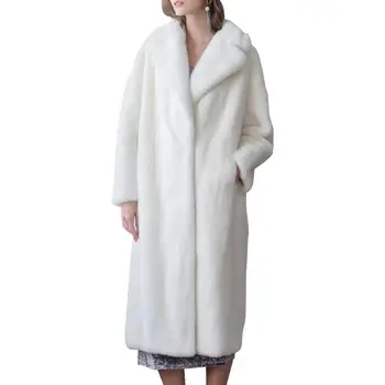 

Faux Fur Personality Pure Color Cardigan Knee Length Coat Comfort Soft Long Sleeve Women Turn Down Collar Warm Outfit