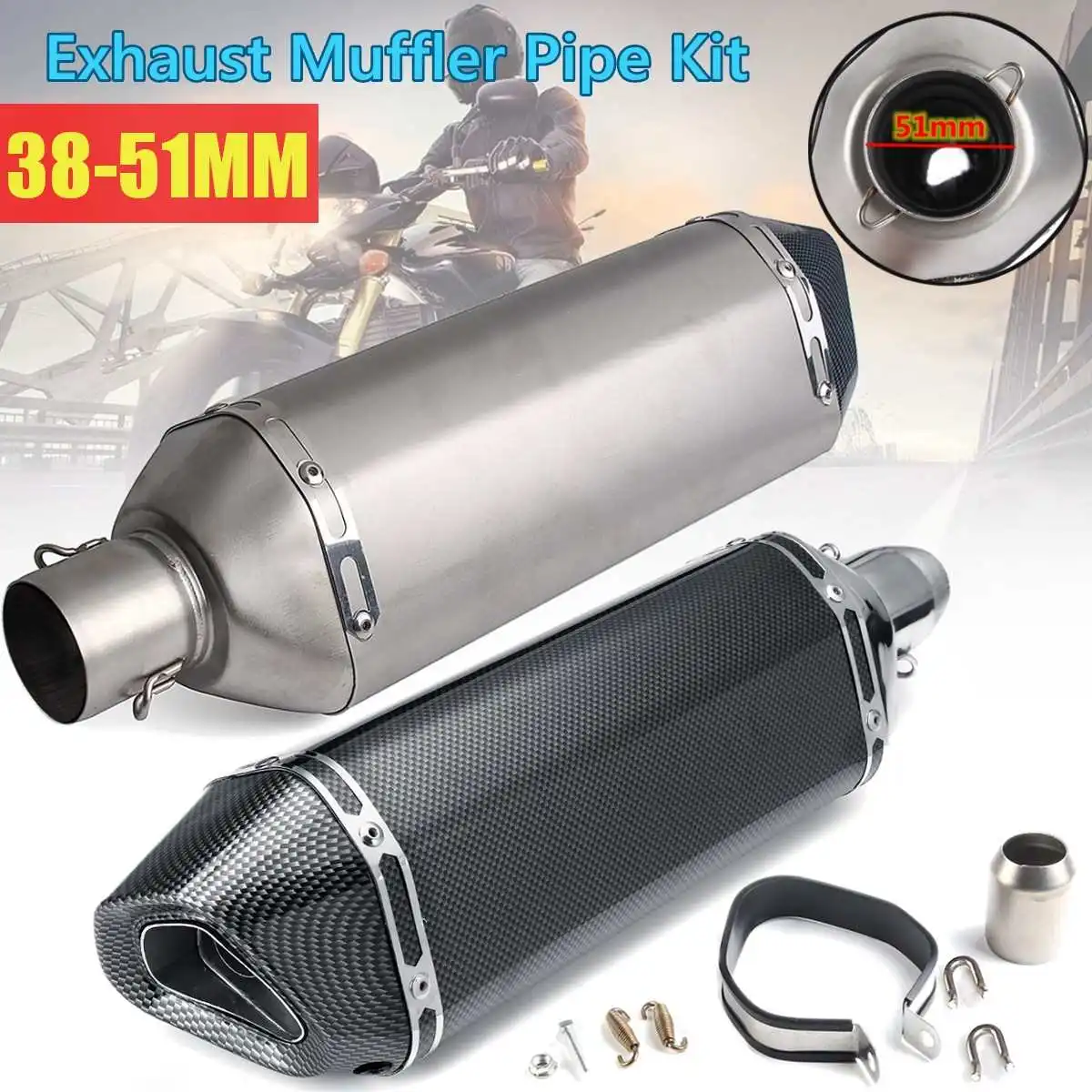 

38~51mm Universal Stainless Steel Motorcycle ATV Exhaust Muffler Pipe Kit For SC GP Racing Moto For Honda/Kawasaki/Suzuki/Yamaha