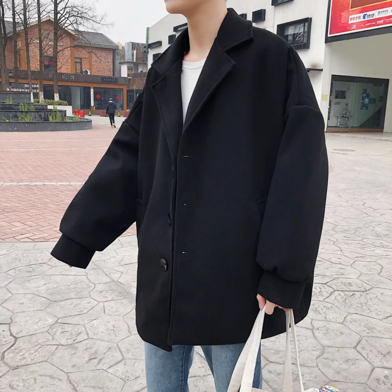 Winter Thick Short Short Woolen Coat Men's Fashion Solid Color Casual Woolen Jacket Men Street Loose Woolen Coat Male Overcoat Winter Thick Short Short Woolen Coat Men's Fashion Solid Color Casual Woolen Jacket Men Street Loose Woolen Coat Male Overcoat