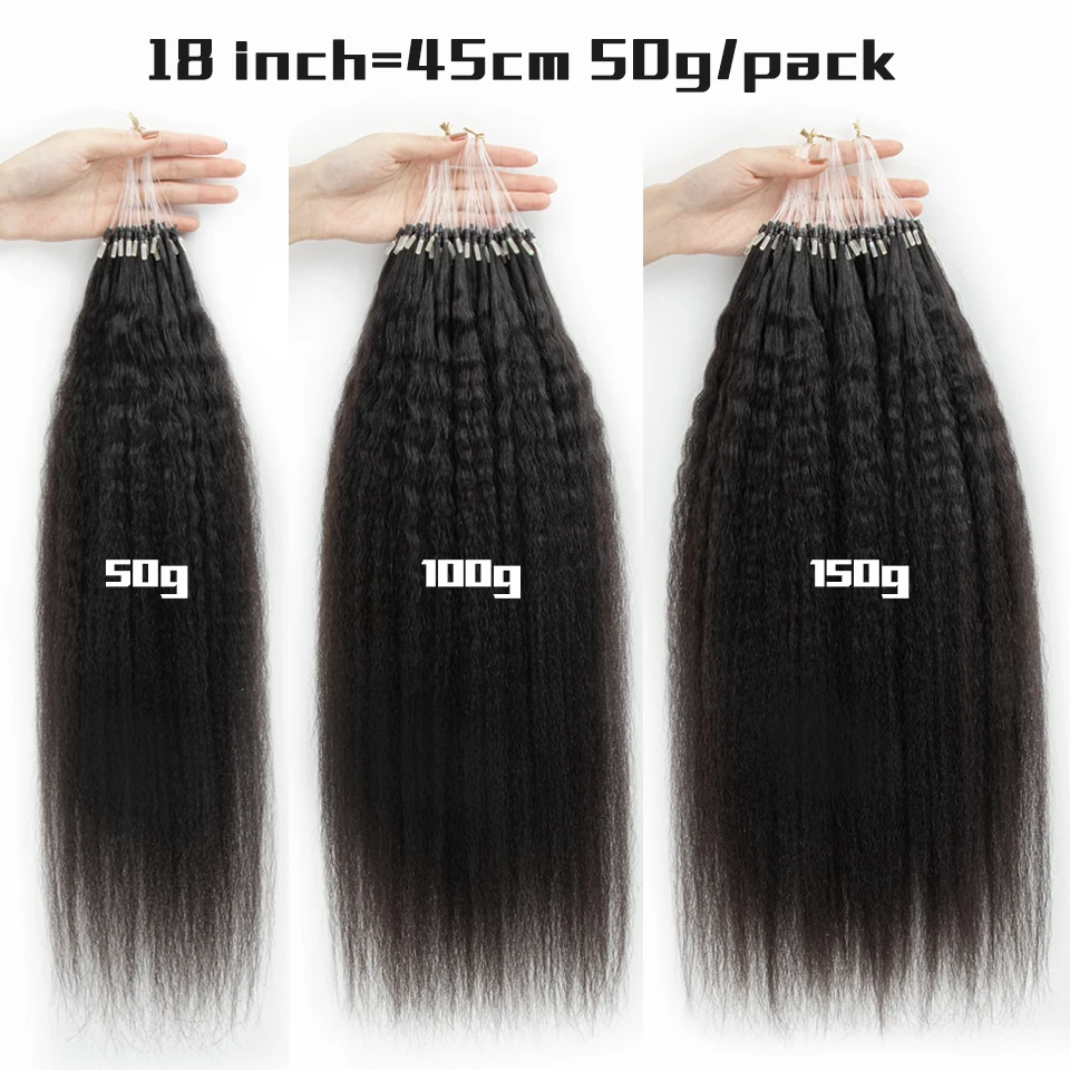 Kinky Straight Micro Bead Hair Extensions Microlink Human Hair Natural Black 50pcs Brazilian Remy Micro Rings Extensions human hair extensions