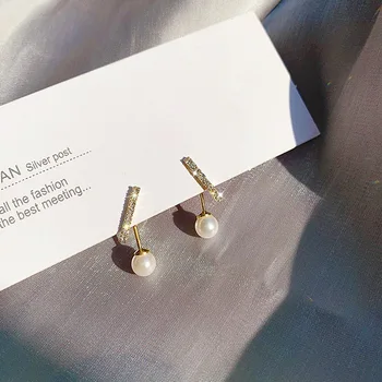 

925 Silver Line-styled Pearl Small Ear Stud Women's Simple Normcore Style MORI Series Retro Delicacy Immortal Elegant Earrings