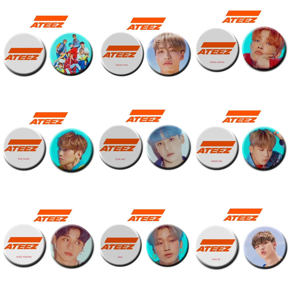 2pcs/Set Ateez Treasure Badge Pin Photocard Photo Card Round Pin Brooch Jewelry Accessories For Fans Gifts 5.8Cm