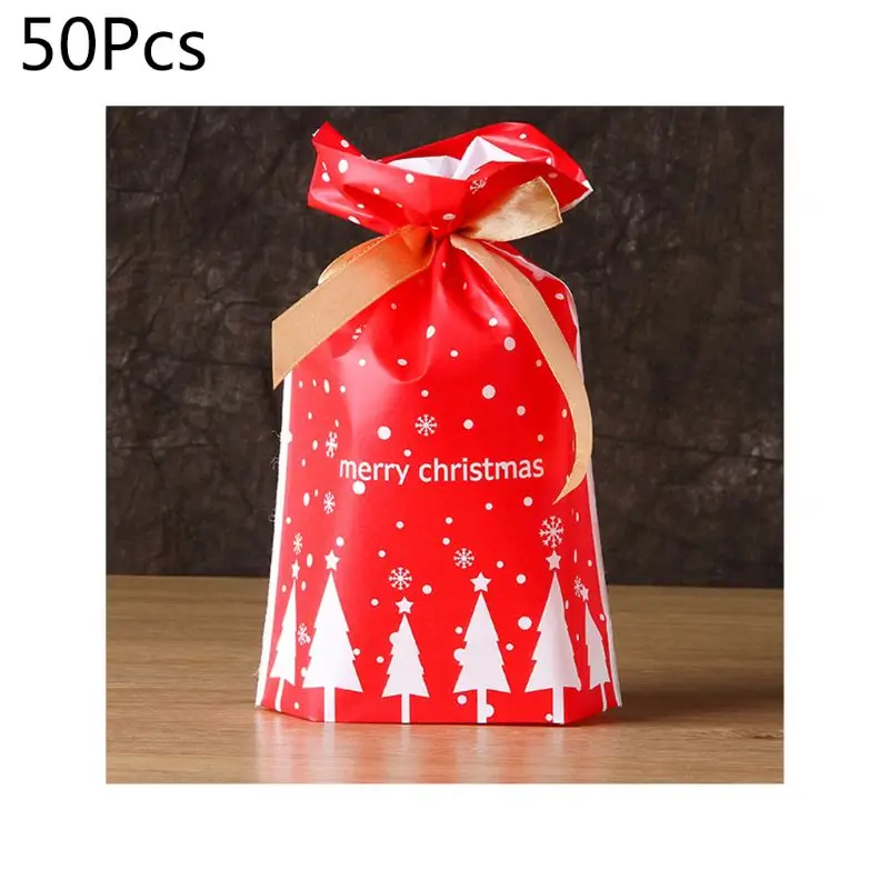 4 50PC Christmas Cartoon Rope Bag Goody Bag Wedding Party Candy Bag Gift Bag Y1AB - Цвет: 4