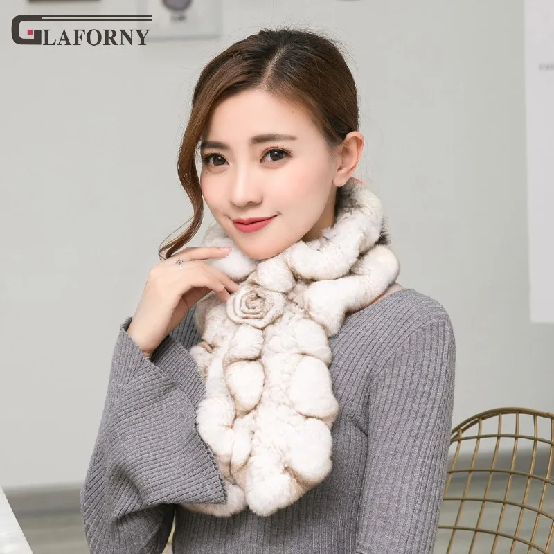 

2019 Glaforny solid rex rabbit fur scarf Korean version female winter neckerchief joker flouncing stringy selvedge scarf