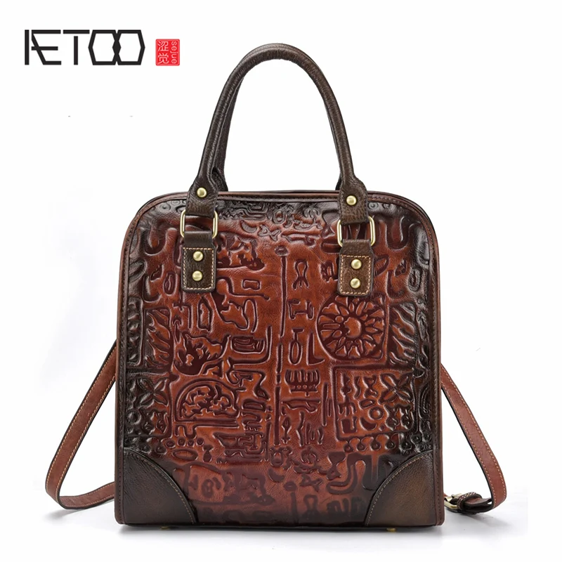 

BJYL New Retro leather female Baotou layer cowhide casual single shoulder oblique cross bag fashion vertical bag