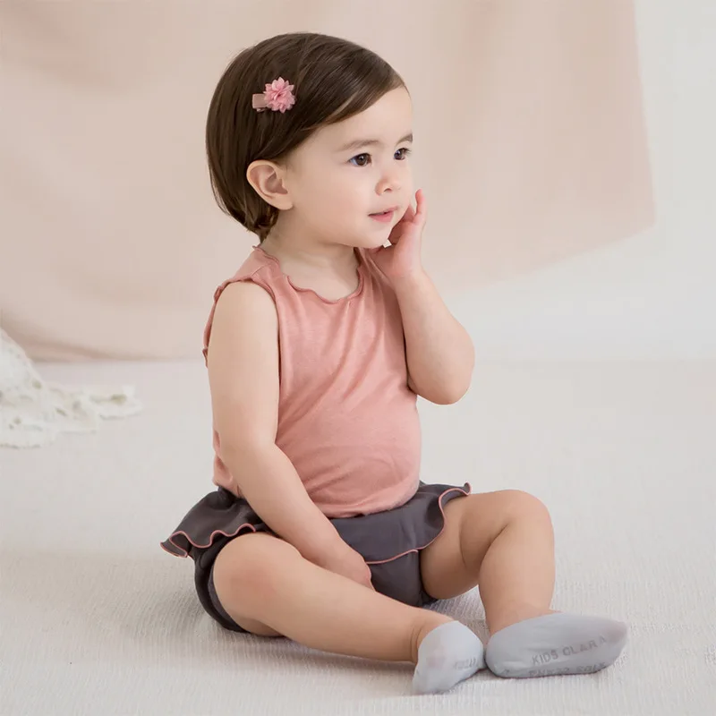 New Summer Baby Girls Clothing Set Infant Kids Cotton Solid Vest Tops and Bloomers Shorts 2pcs Set Baby Outfits Clothes B141
