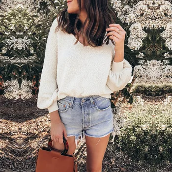 

Women Sweaters Computer Knitted Solid Pullover Comfortable Long V-neck Female Sweaters New Autumn and Winter Basic