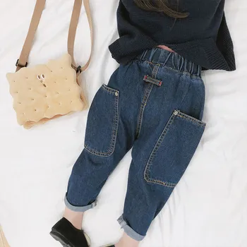 

2020 new spring item girl and boy casual jeans pant big pocket denim pant