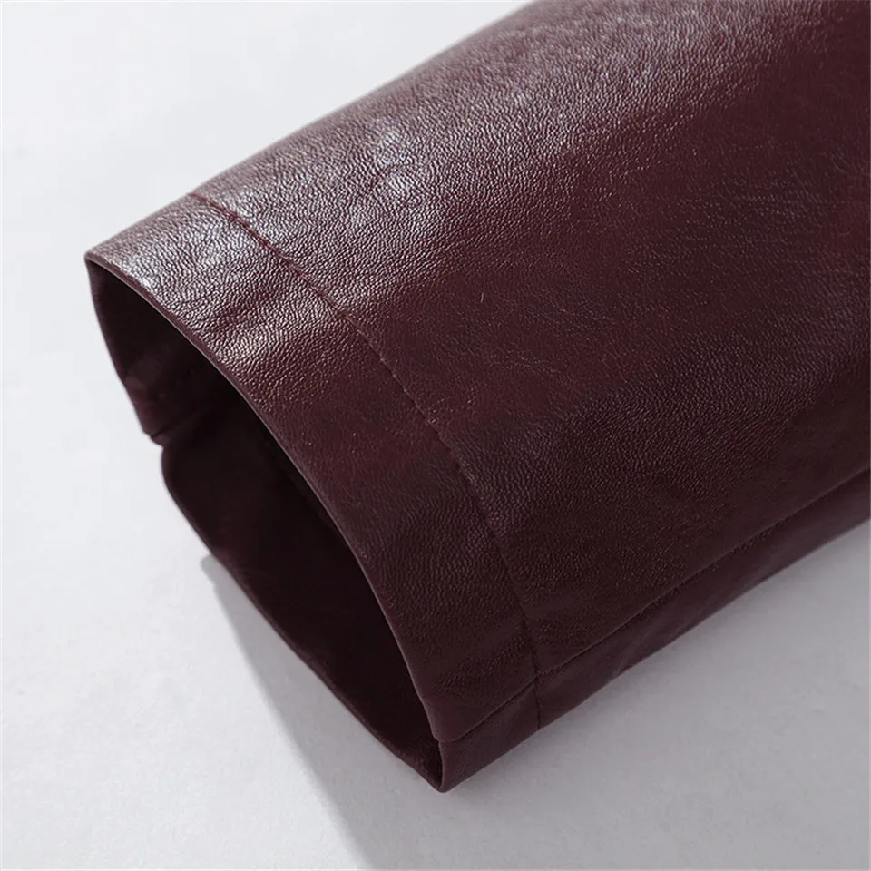 Men Jacket Leather Red/Black Coats Slim Fit Fleece New Stand Collar Top Jacket Parkas Thick Warm Faux Fur Male Clothing