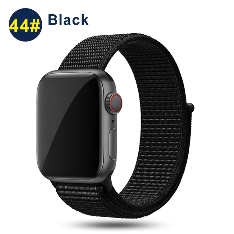 Ремешок UEBN для Apple Watch Series 5 4 3 band 44 мм/40 мм Спортивная петля для iwatch band 5 42 мм 38 мм ремешок браслет нейлоновый ремешок для часов - Цвет ремешка: Black