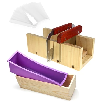 

Silicone Soap Loaf Cutter Mold Set Soap Silicone Mold with Wood Box Wavy Straight Scraper Wrap Bags For Soaps Making