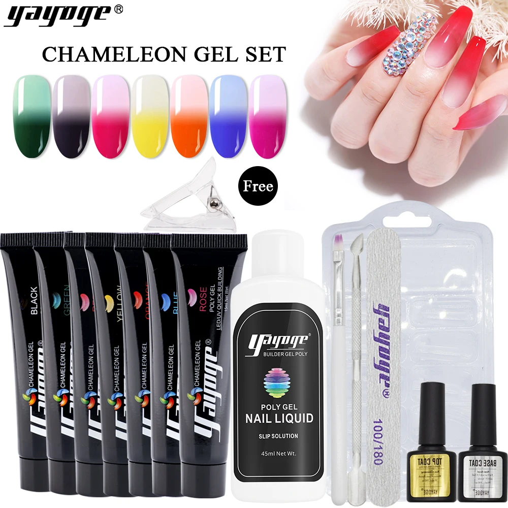 

Yayoge Thermal Poly Extension Gel Nail Gel Polish15ml Builder Gel Temperature Color Changing Soak Off UV Gel Varnish