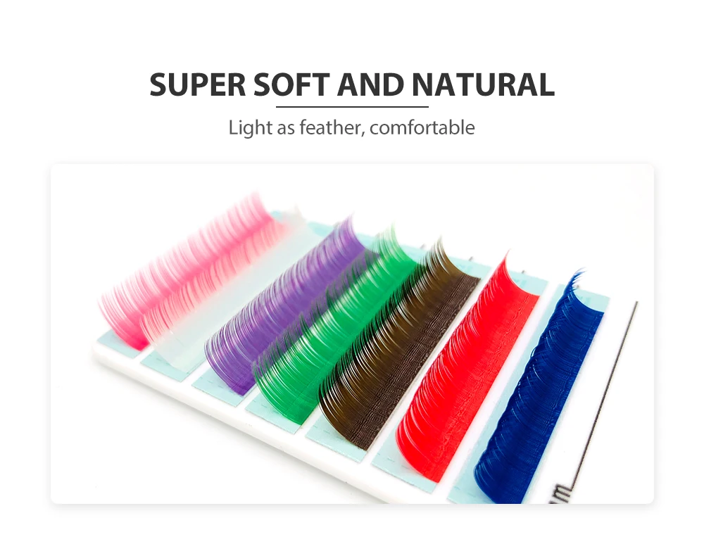 Description Picture 6 of itemIndividual Colored Eyelashes Natural False Mink Eyelash Extension Yellow Purple Blue Brown Green Red White Pink Color Lashes