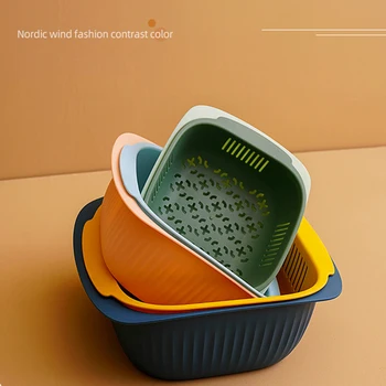 

Multifunction Double Layer Storage Basket Plastic Vegetable Fruit Have Scupper with Handle Separation Tools Kitchen Accessories