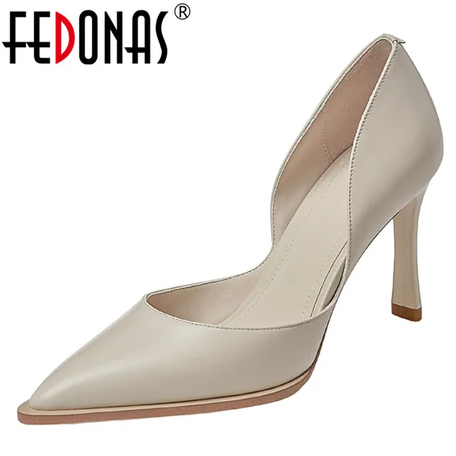 FEDONAS Pointed Toe Shoes Woman Shallow Fashion Newest Genuine Leather High Heels Pumps For Women Wedding Party Women's Shoes 1