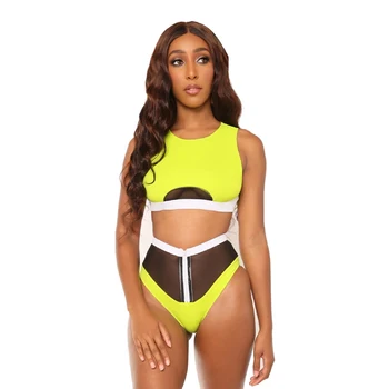 

Solid Lace Women Bikini Set Tankini Sleeveless Swimsuit With Padded Swimwear Brazilian Beachwear New Bathing Suit Fluorescent