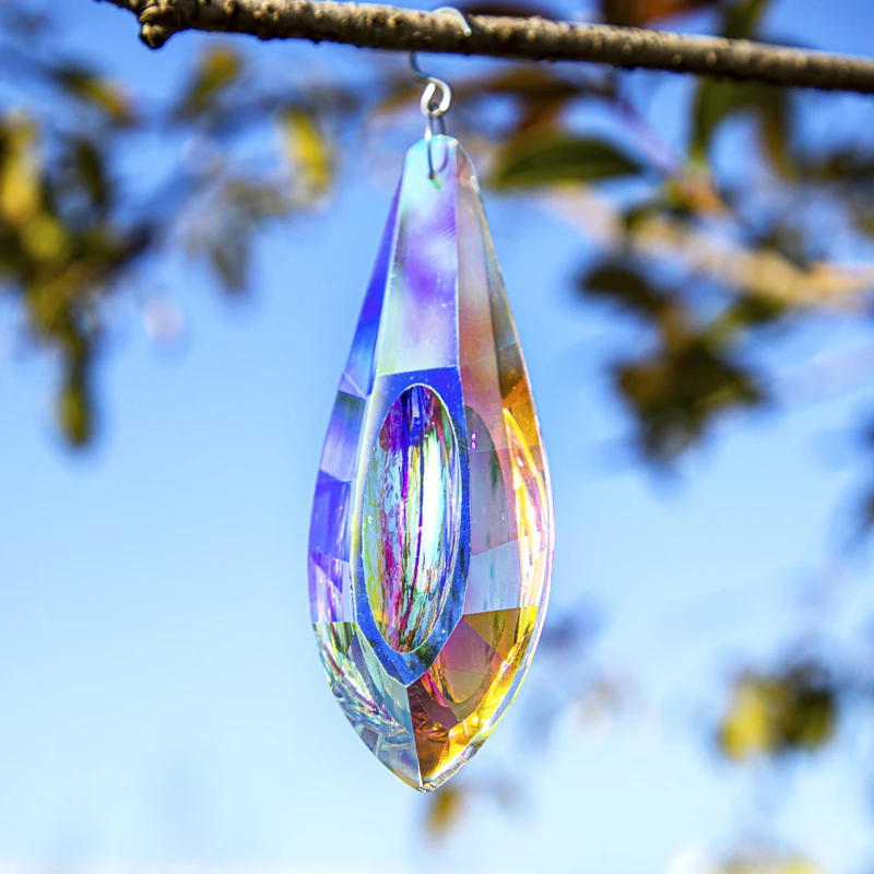 120mm Large Crystal Suncatcher AB Coating Faceted Crystal Prisms Drop Pendant Rainbow Window Garden Hanging Decoration