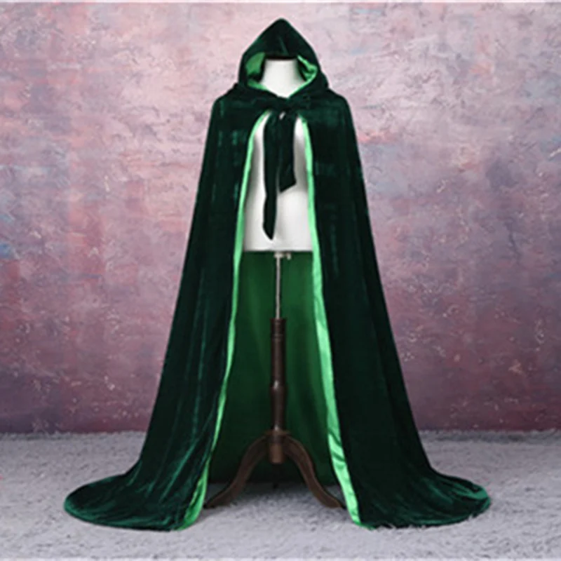 Вельветовый плащ на Хэллоуин, длинный халат, готический плащ с капюшоном, средневековая накидка в стиле ренессанс, аксессуары для костюма - Цвет: Green - green
