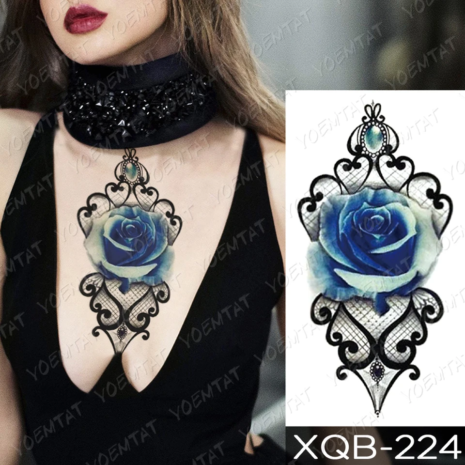 Impermeable Temporaire Tatouage Autocollant Bleu Rose Pivoine Fleurs Flash Tatouages Croix Chapelet Art Corporel Bras Faux Manches Tatoo Femmes Hommes Aliexpress