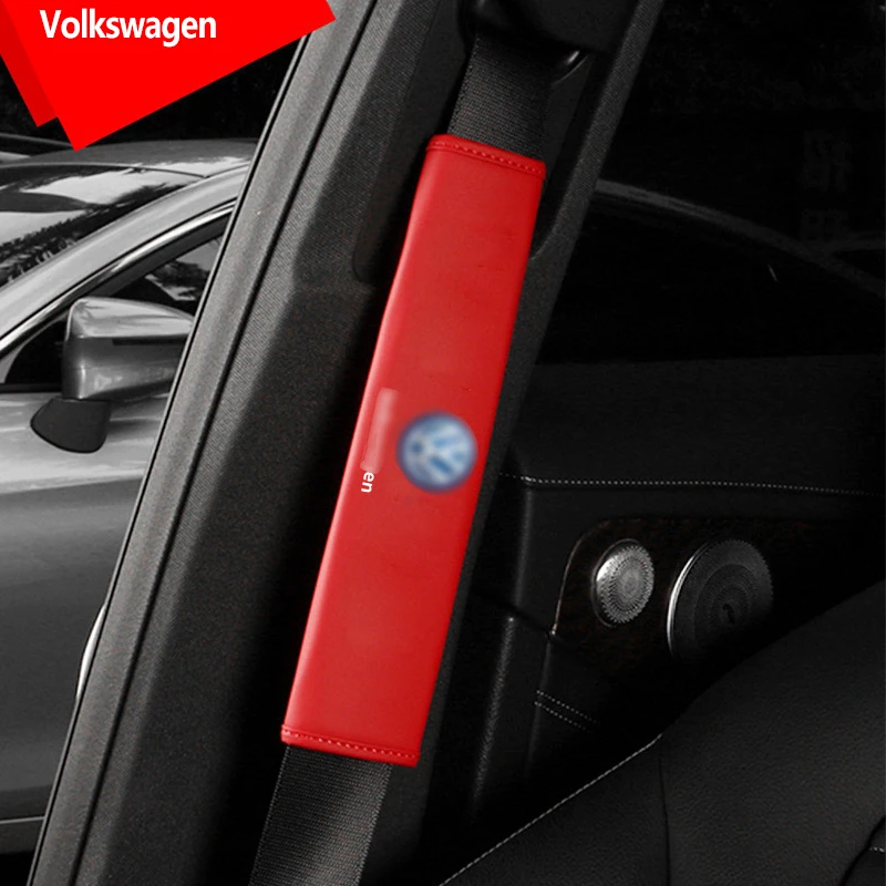 2 шт. модный автомобильный кожаный брендовый ремень с логотипом для volkswagen polo golf 3 4 5 6 7 8 t5 b4 b5 b6 b7 b8 - Название цвета: Красный