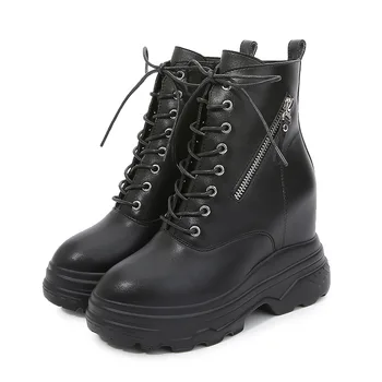 

Swyivy Genuine Leather Martin Boots for Women Autumn Wedges Shoes Black Casual Sneakers Platform 2020 Femalewedges Ankle Boots