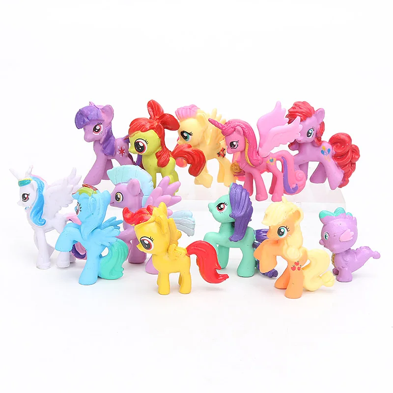 12 шт./компл. игрушки My Little Pony мини пони ПВХ фигурки набор радуга тире Спайк дракон