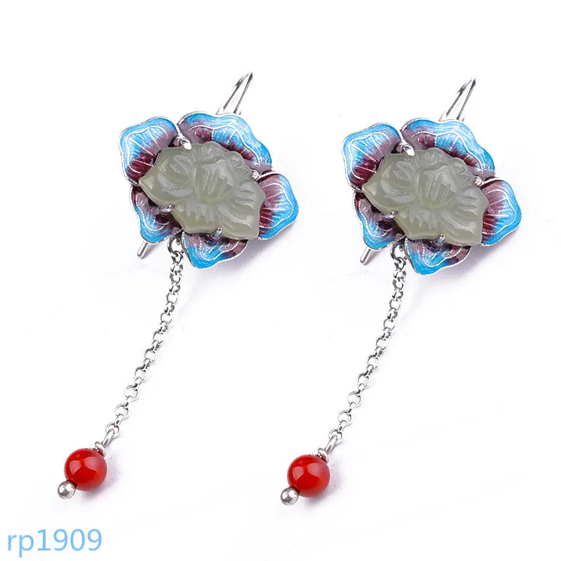 

KJJEAXCMY boutique jewelry S925 sterling silver burning blue women's Hetian jade earrings