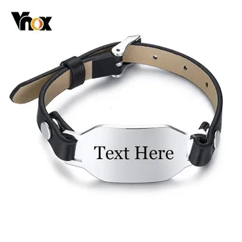 

Vnox Free Custom Engraving Mens Genuine Leather Bracelets Bangles Size Adjustable