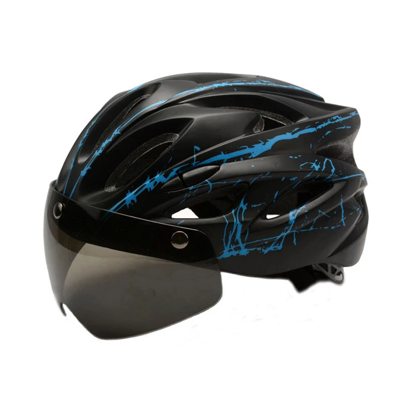 Blue Новинка, черные очки, велосипедный шлем, ультралегкий, с рисунком, велосипедный шлем, для езды на горной дороге, для велосипеда, цельно формованные велосипедные шлемы - Цвет: Blue