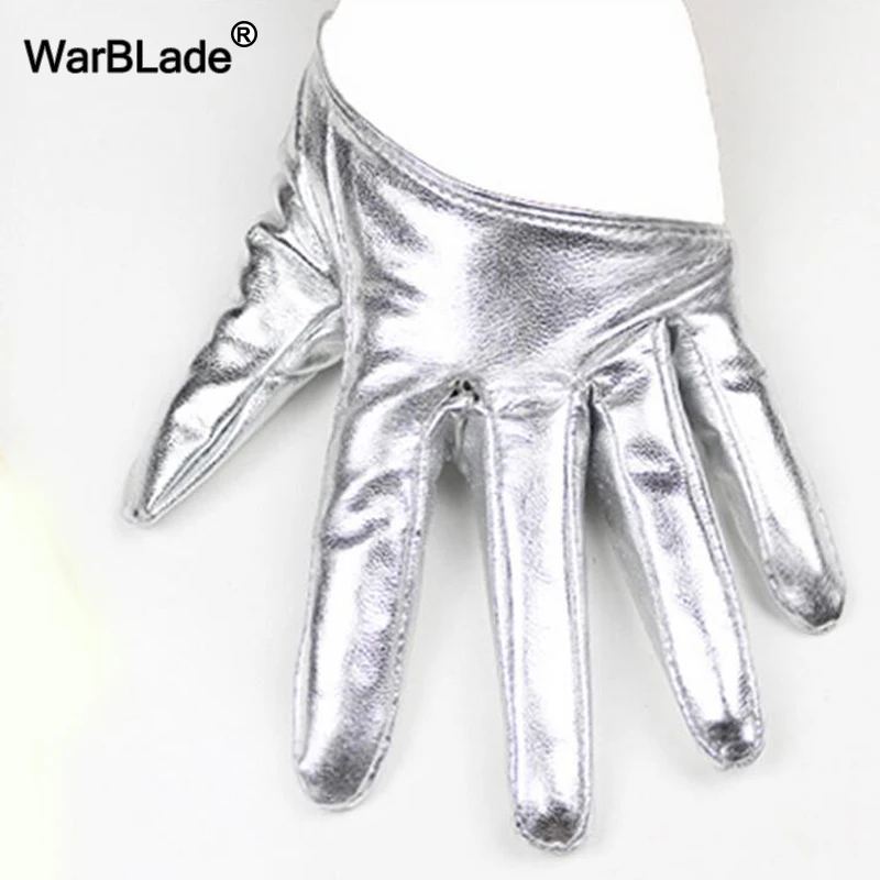 silver WarBLade дизайн Соблазнительные кожаные перчатки для женщин половина ладони из искусственной кожи перчатки для танцев Вечерние перчатки для шоу черные варежки - Цвет: silver