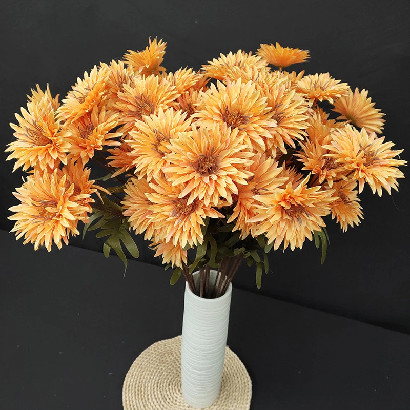 JAROWN 5 Head Artificial Firework Chrysanthemum Wedding Flower Arrangement Decoration Floral Decor Living Room Garden Fake Flower Silk Flower (7)