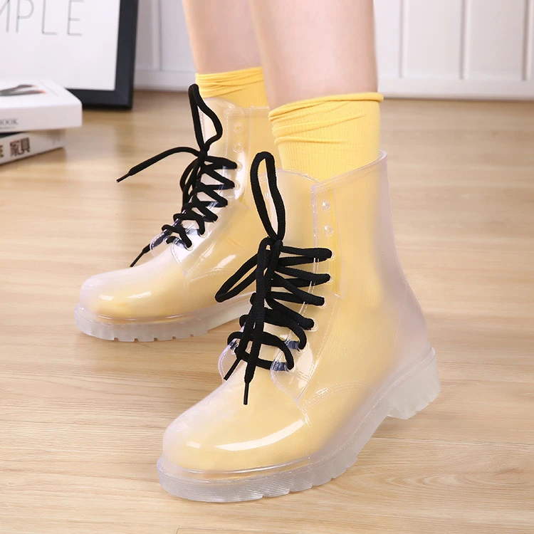 Botas de lluvia para impermeables con cordones, tobilleros transparentes de colores caramelo, para exteriores, 559| | - AliExpress