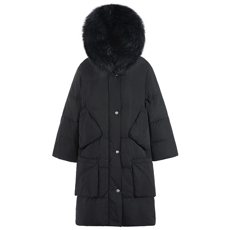 Beste Winter Jas Vrouwen Witte Eend Donsjack Grote Wasbeer Bontkraag Uitloper Winddicht Losse Jas Dikke Warme Down Lange Parka