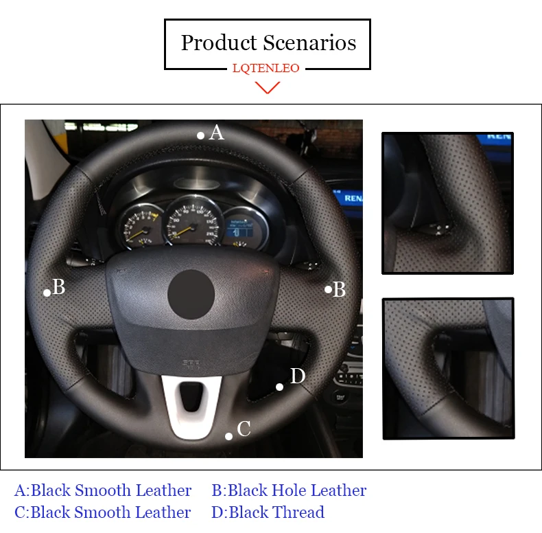 LQTENLEO черная крышка рулевого колеса из натуральной кожи для Renault Fluence ZE 2009- Kangoo 2013- Scenic 2010